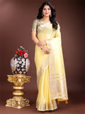 Sunny Yellow Ready to Wear Cotton Saree with Golden Border & Tassels
