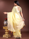 Sunny Yellow Ready to Wear Cotton Saree with Golden Border & Tassels