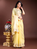 Sunny Yellow Ready to Wear Cotton Saree with Golden Border & Tassels