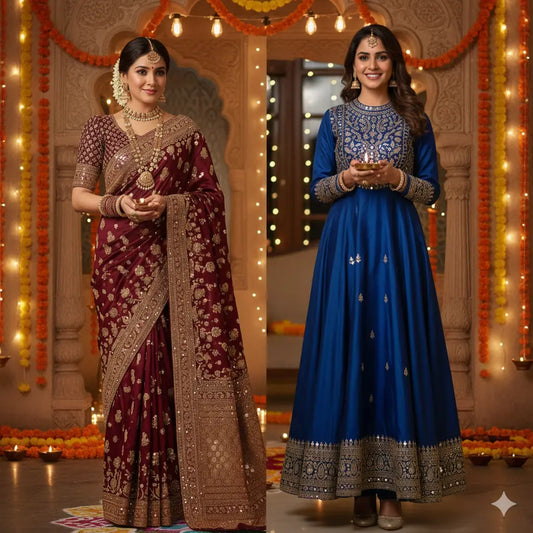 2025 Diwali Outfit Ideas: Top 10 Designer Sarees & Kurtis to Shine This Diwali Festival