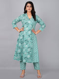 A-line kurta with stand coller neck & printed pant