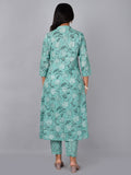 A-line kurta with stand coller neck & printed pant