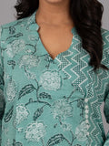 A-line kurta with stand coller neck & printed pant