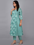 A-line kurta with stand coller neck & printed pant