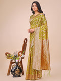 Designer Olive Green Banarasi Silk Saree with Golden Zari Work