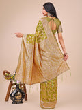 Designer Olive Green Banarasi Silk Saree with Golden Zari Work