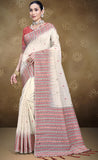 Elegant Cream & Red Cotton Saree