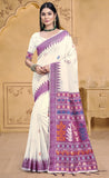 Majestic Cream And Purple Color Soft Cotton Saree