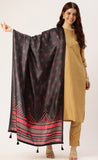 Black Cotton Printed Traditional Tassel Dupatta