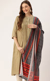 Adorning Grey Cotton Printed Traditional Tassel Dupatta