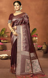 Divine Brown Color Satin Silk Saree