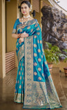 Elegant Sky Blue Color Soft Silk Saree