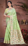 Amazing Pista Green Color Cotton Silk Saree
