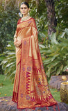 Divine Peach Color Patola Silk Saree