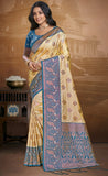 Lovely Beige And Blue Color Soft Silk Saree