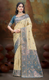 Sizzling Beige And Sky Blue Color Silk Saree