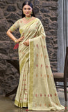 Gorgeous Cream Color Soft Linen Saree