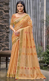 Gorgeous Orange Color Soft Linen Saree