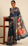 Dark Blue Cotton Digital Print Saree