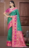 Fashion Petals Majesty Teal Green Color Soft Silk Saree