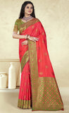 Fantabulous Carrot Pink Color Soft Silk Saree