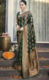 Stylish Bottle Green Color Pure Silk Saree