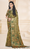 Exotic Olive Green Color Soft Organza Saree