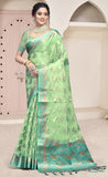 Dazzling Sea Green Color Soft Organza Saree