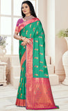 Adorable Teal Green Color Pure Silk Saree