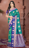 Unique Teal Blue Color Soft Silk Saree