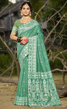 Dazzling Teal Green Color Linen Cotton Saree