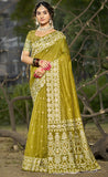 Dazzling Olive Green Color Linen Cotton Saree