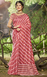 Gleaming Rose Pink Color Linen Cotton Saree