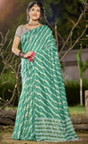 Gleaming Teal Green Color Linen Cotton Saree