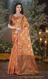 Inspiring Orange Color Pure Chanderi Saree