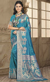 Deep Sky Blue Color Soft Silk Saree
