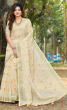 Casual Cream Color Linen Saree
