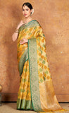 Stunning Yellow Color Siroski Stone Work Organza Saree