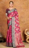 Beautifully Stunning Pink Color Organza Saree With Blouse