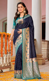 Dark Blue Banarasi Silk Woven Saree