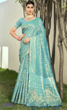 Attractive Sky Blue Color Cotton Silk Saree