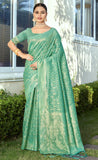 Attractive Rama Green Color Cotton Silk Saree
