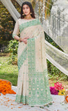 Beloved Cream Teal Color Cotton Saree