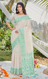 Beloved Cream Pista Green Color Cotton Saree