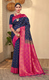 Lovely Navy Blue Color Banarasi Silk Saree