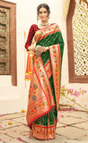 Traditional Dark Green Color Paithani Silk Saree