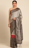 Traditional Printed Grey Color Cotton Saree