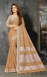 Uniform Tan Color Linen Saree
