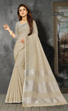 Beige Linen Woven Saree
