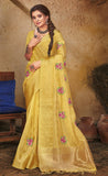 Partywear Yellow Color Organza Saree